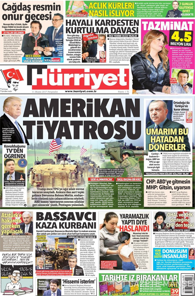Gazete manşetleri Sözcü - Hürriyet- Sabah 11 Mayıs 2017 - Resim: 1