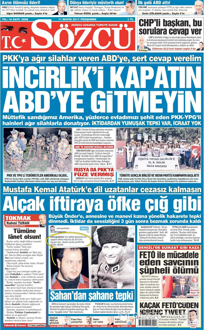 Gazete manşetleri Sözcü - Hürriyet- Sabah 11 Mayıs 2017 - Resim: 3