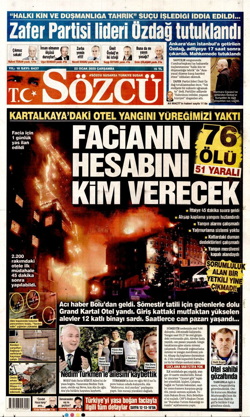 Kartalkaya otel yangını faciası gazetelerin manşetlerinde kim nasıl gördü? - Resim: 3