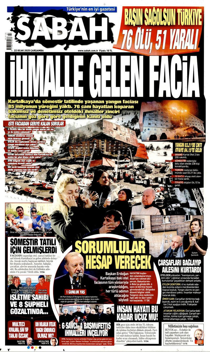 Kartalkaya otel yangını faciası gazetelerin manşetlerinde kim nasıl gördü? - Resim: 2