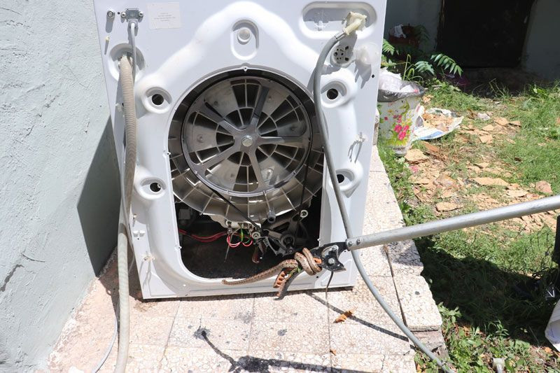 Kocaeli'de içine giren yılanı çıkarmak için çamaşır makinesini parçaladılar - Resim: 1