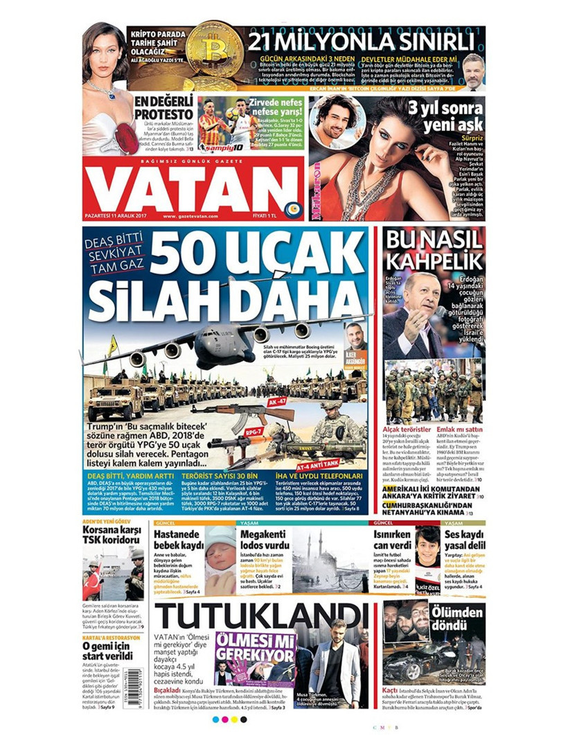 Gazete manşetleri Hürriyet - Sözcü - Habertürk 11 Aralık 2017  - Resim: 3