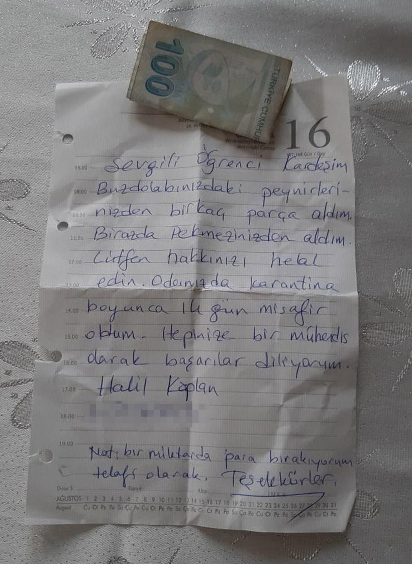 Karantina süresi dolanların bıraktığı mektup duygulandırdı: Peynirden biraz aldım helal edin - Resim: 2