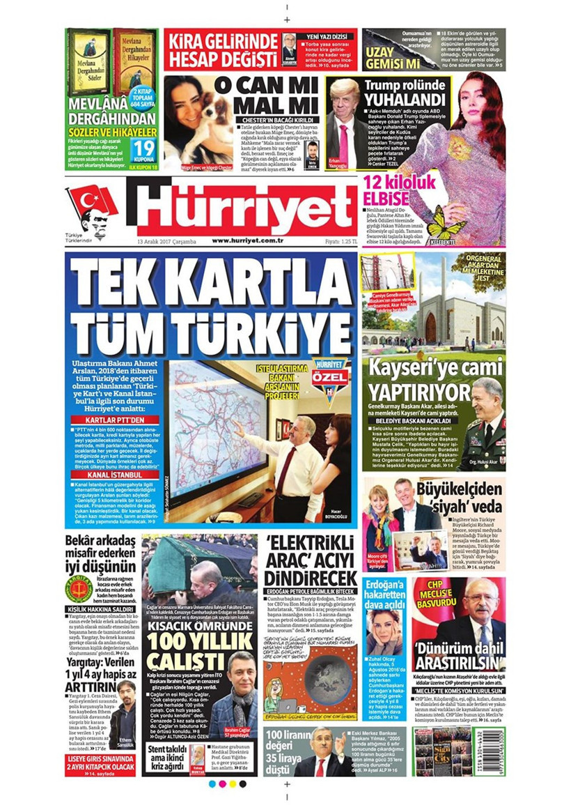 Gazete manşetleri Sözcü - Habertürk - Hürriyet 13 Aralık 2017 - Resim: 1