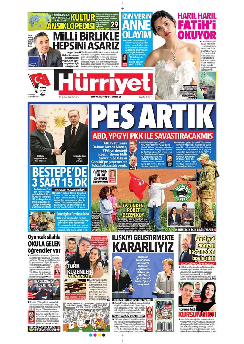 Gazete manşetleri 16 Şubat 2018 Hürriyet - Sözcü - Posta - Resim: 2