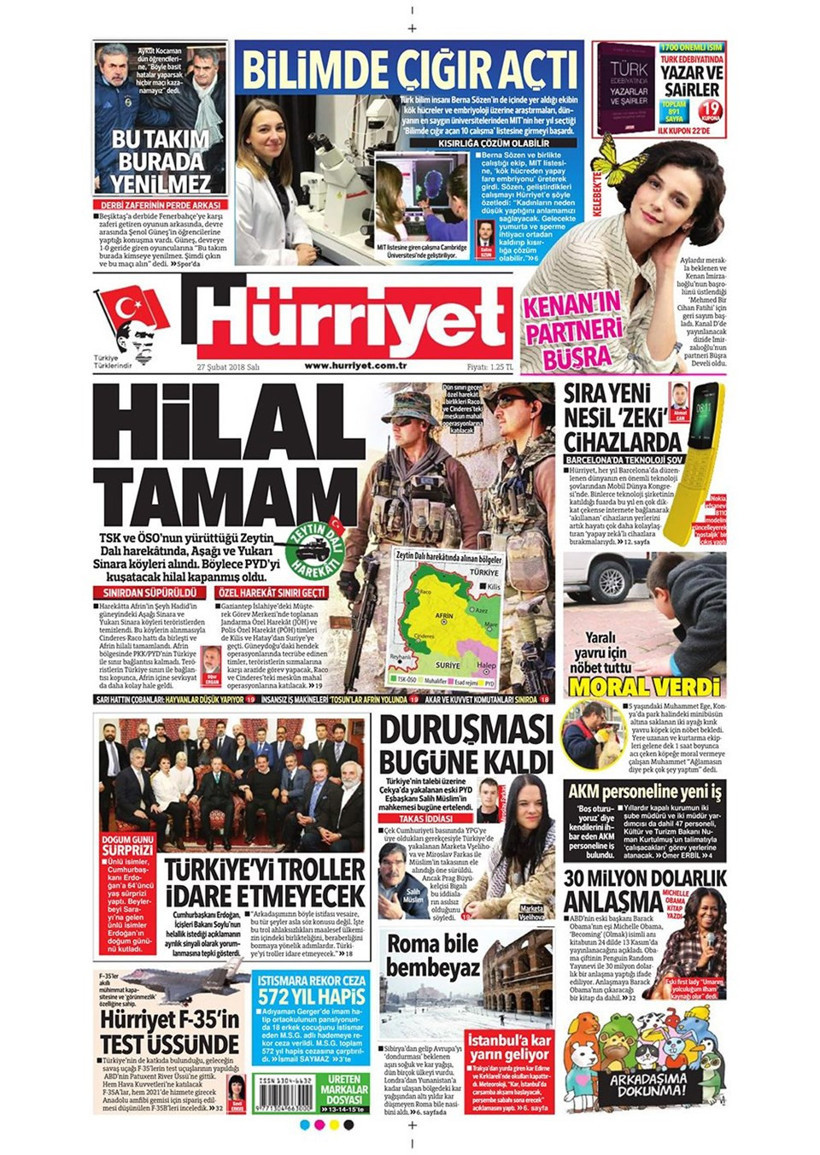 Gazete manşetleri 27 Şubat 2018 Hürriyet - Sözcü - Posta - Resim: 2