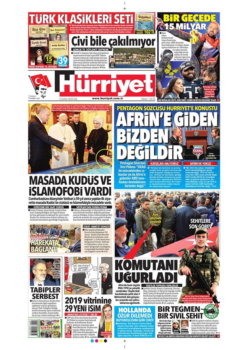 Gazete manşetleri 6 Şubat 2018 Hürriyet - Sözcü - Sabah - Resim: 4