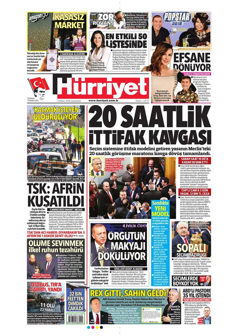 Gazete manşetleri 13 Mart 2018 Hürriyet - Sözcü - Posta - Resim: 2