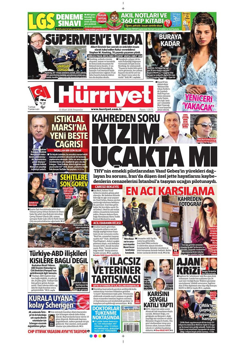 Gazete manşetleri 15 Mart 2018 Hürriyet - Sözcü - Posta - Resim: 4