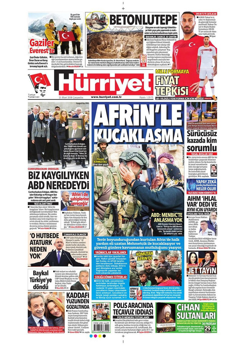 Gazete manşetleri 21 Mart 2018 Hürriyet - Sözcü - Posta - Resim: 1