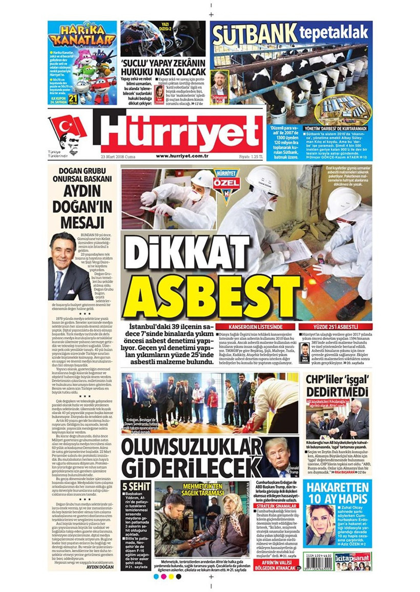 Gazete manşetleri 23 Mart 2018 Hürriyet - Sözcü - Posta - Resim: 2