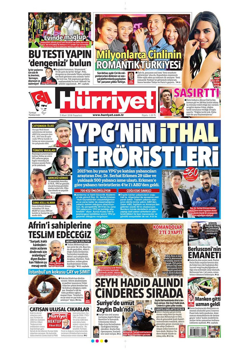 Gazete manşetleri 5 Mart 2018 Hürriyet - Sözcü - Fanatik - Resim: 1