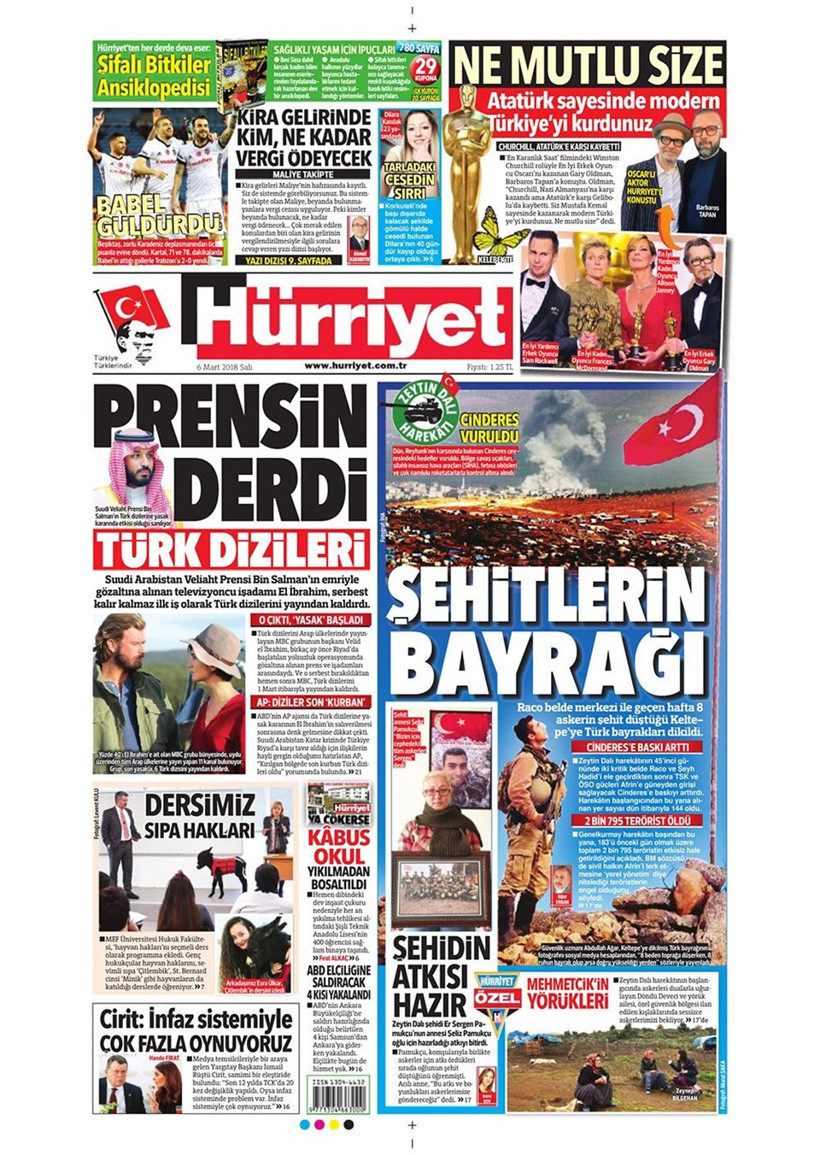 Gazete manşetleri 6 Mart 2018 Hürriyet - Sözcü - Fanatik - Resim: 1