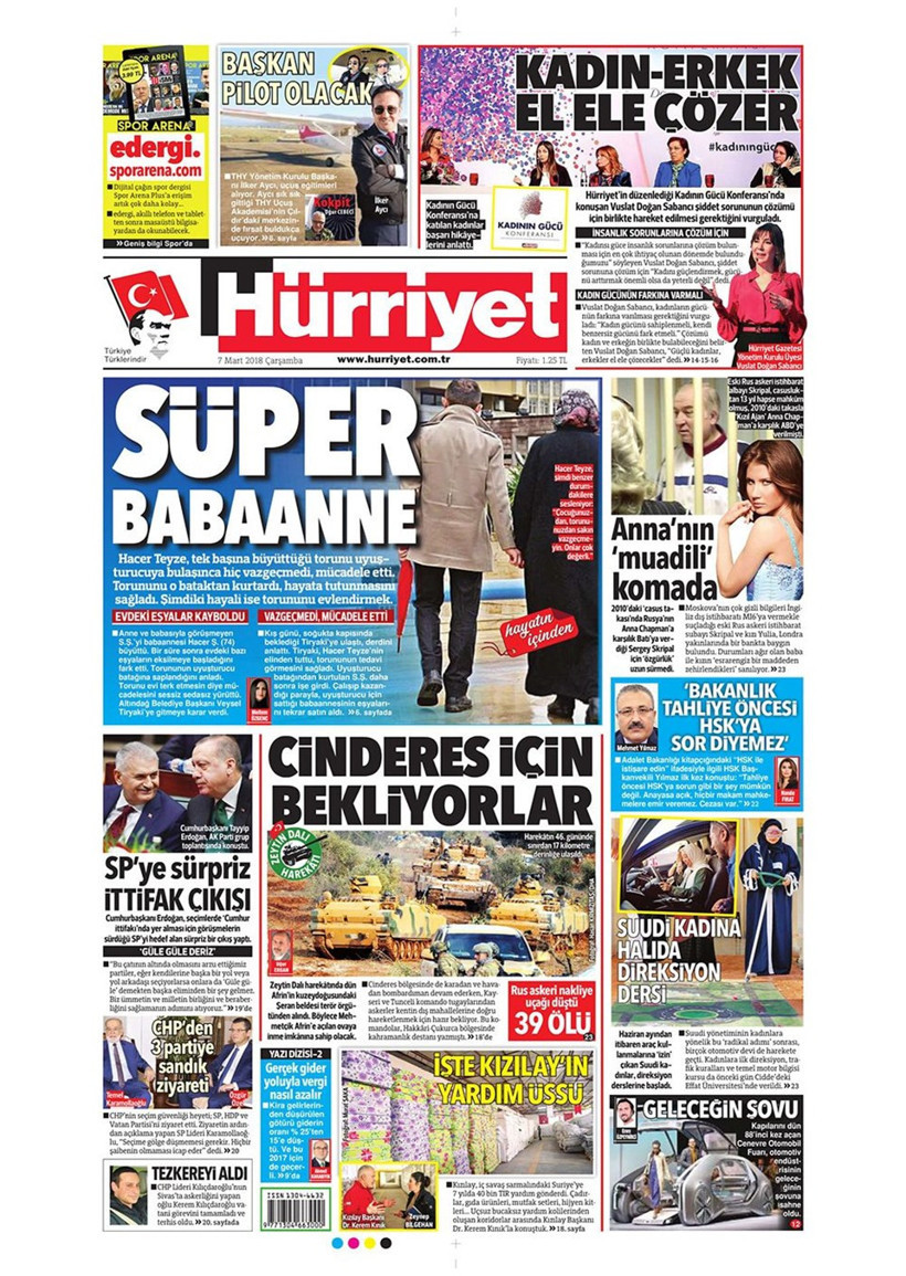 Gazete manşetleri 7 Mart 2018 Hürriyet - Sözcü - Posta - Resim: 2