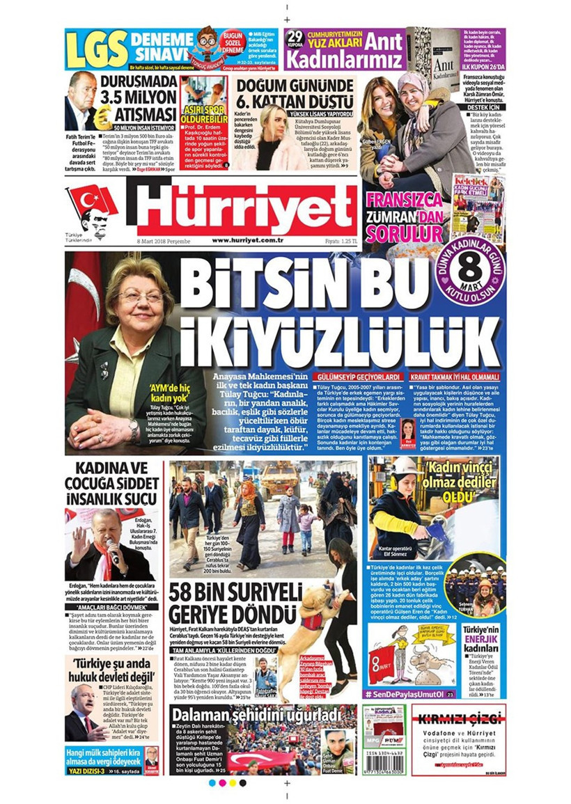 Gazete manşetleri 8 Mart 2018 Hürriyet - Sözcü - Fotomaç - Resim: 2
