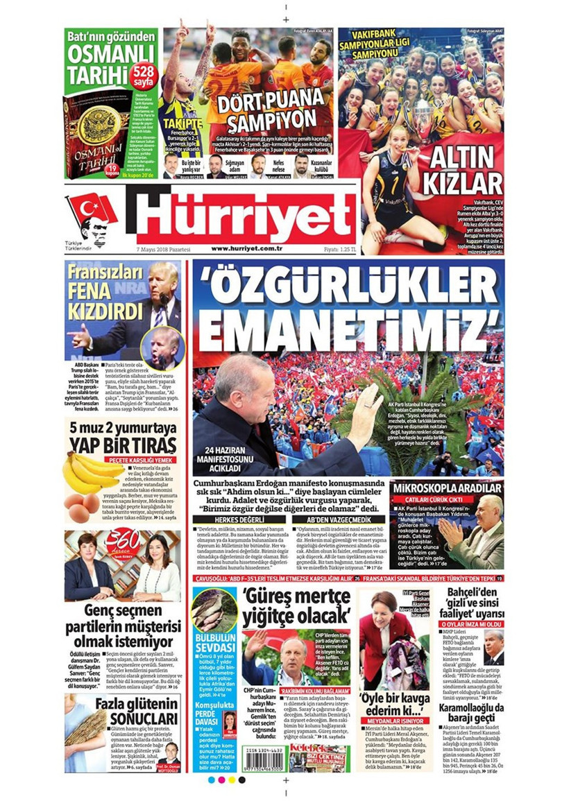 Gazete manşetleri 7 Mayıs 2018 Hürriyet - Sözcü - Fanatik - Resim: 3