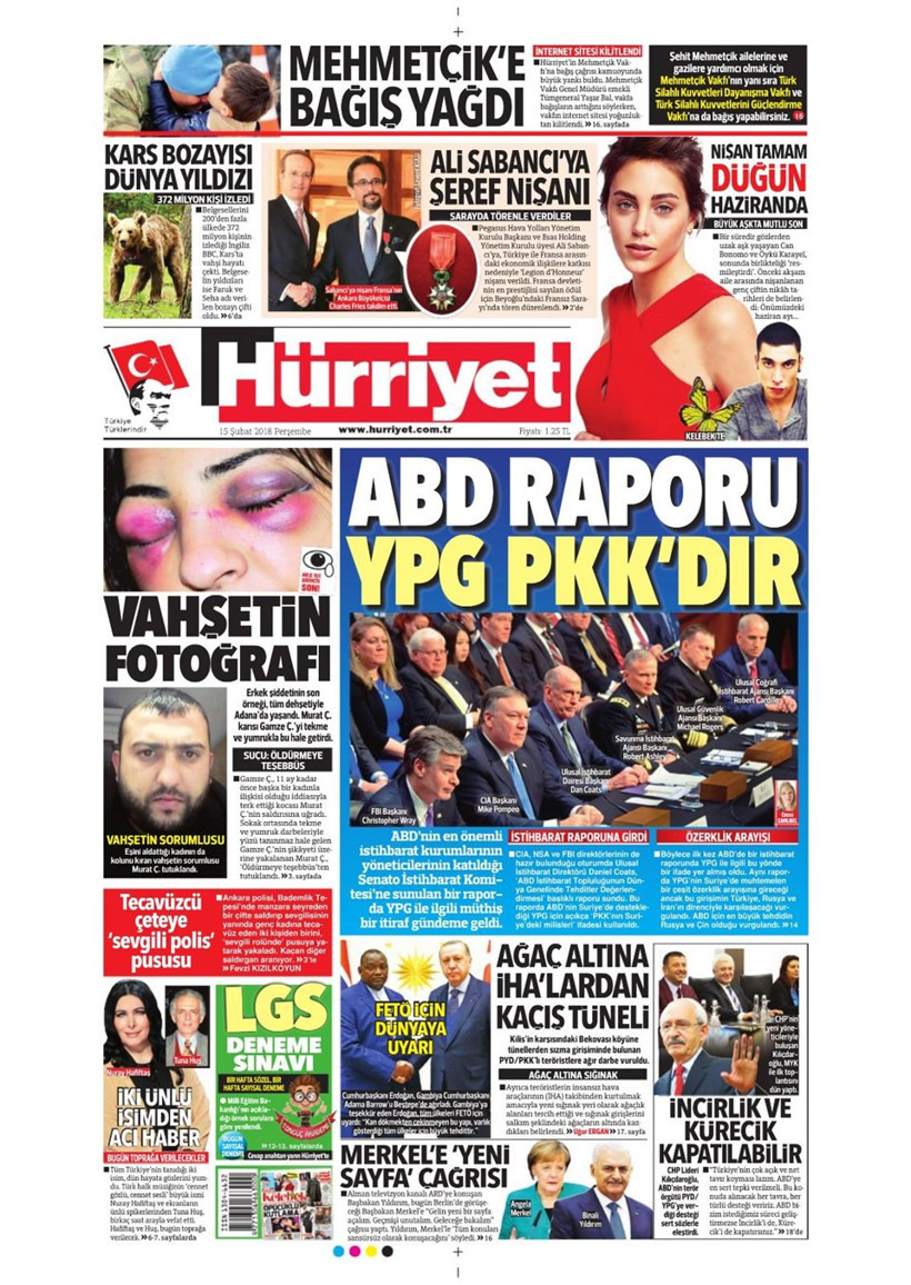 Gazete manşetleri 15 Şubat 2018 Hürriyet - Sözcü - Posta - Resim: 1