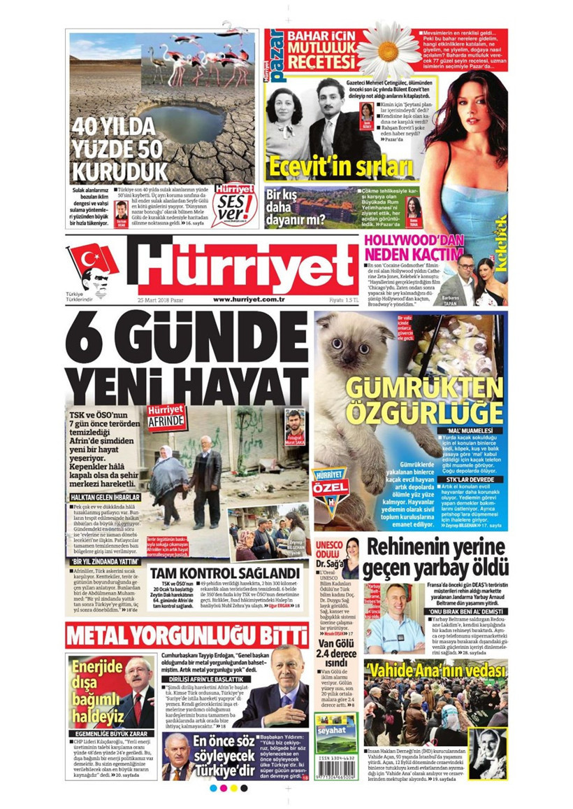 Gazete manşetleri 25 Mart 2018 Hürriyet - Sözcü - Fanatik - Resim: 2