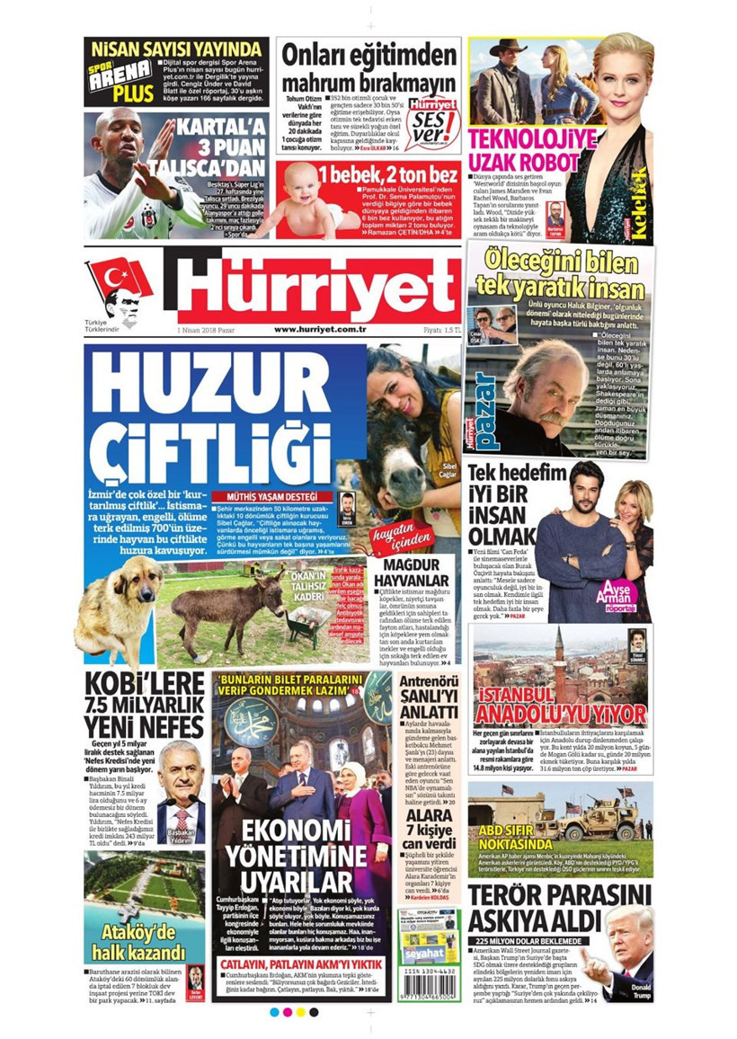 Gazete manşetleri  1 Nisan 2018 Hürriyet - Sözcü - Fanatik - Resim: 2