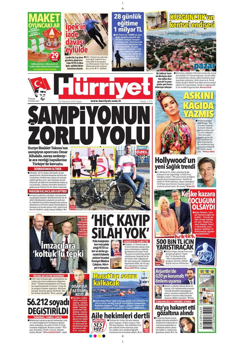 Gazete manşetleri 22 Temmuz 2018 Hürriyet - Posta - Sabah - Resim: 3
