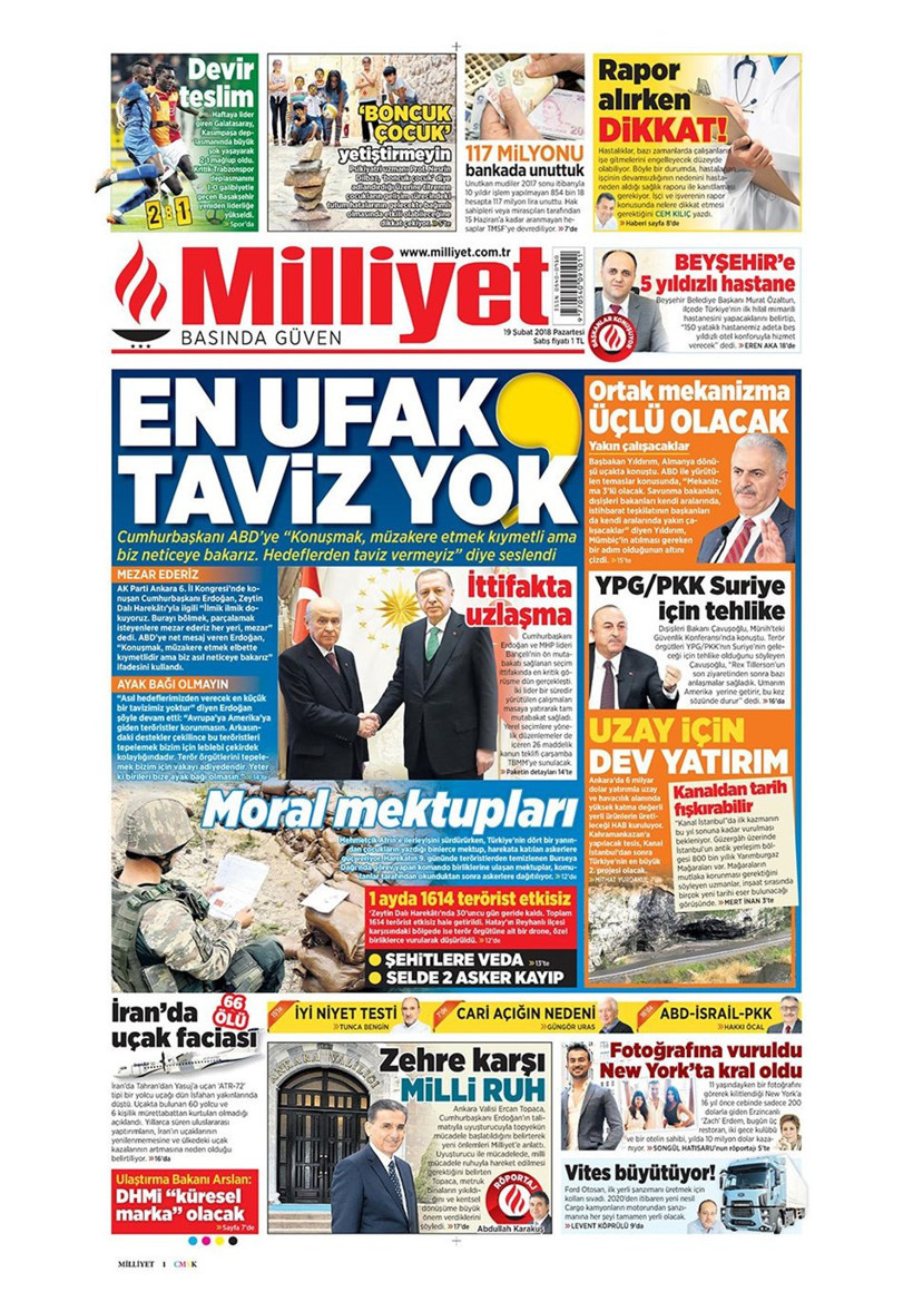 Gazete manşetleri 19 Şubat 2018 Hürriyet - Sözcü - Posta - Resim: 2