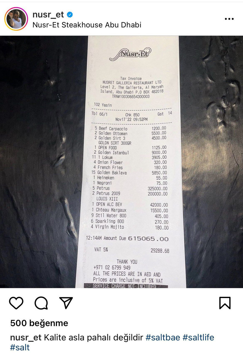 Nusret 3.1 milyon TL'lik hesap fişini paylaştı olay oldu! Bakın o yemeği kim yemiş! - Resim: 3