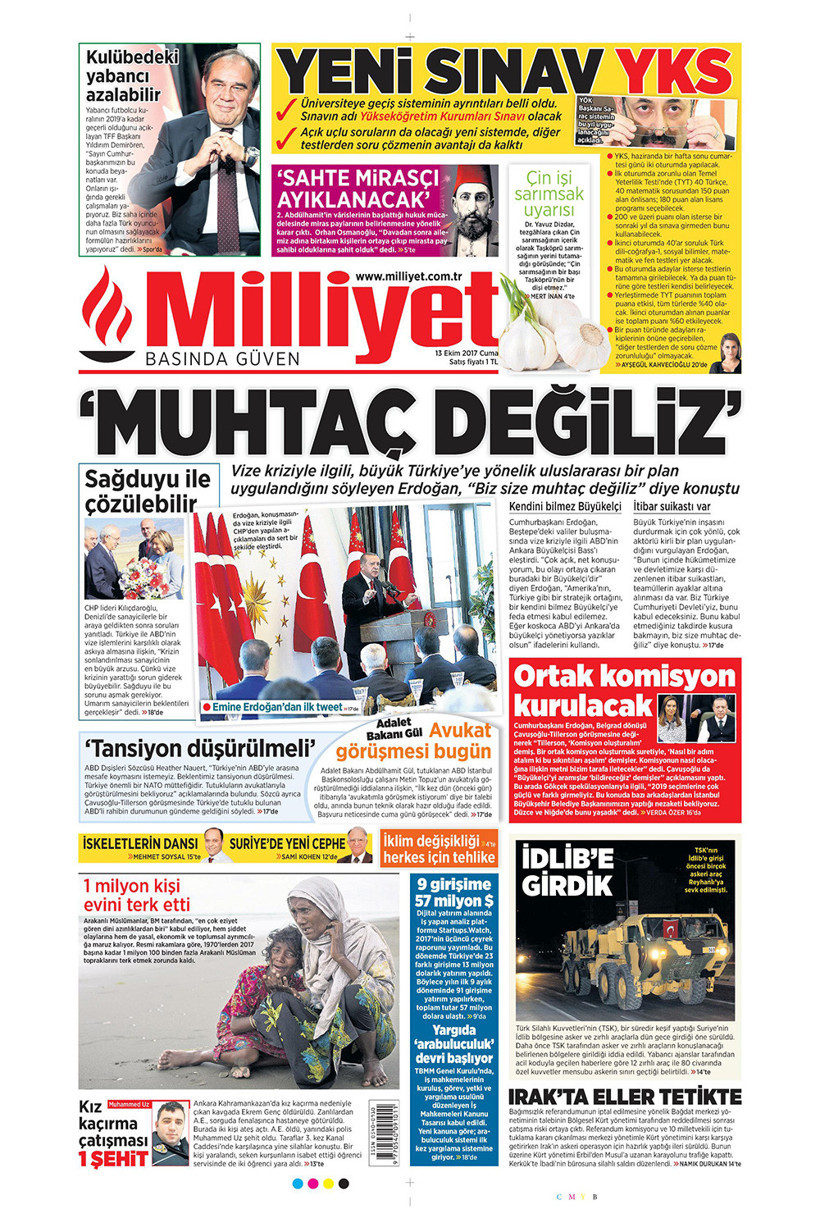 Gazete manşetleri Sözcü - Habertürk - Hürriyet 13 Ekim 2017 - Resim: 2
