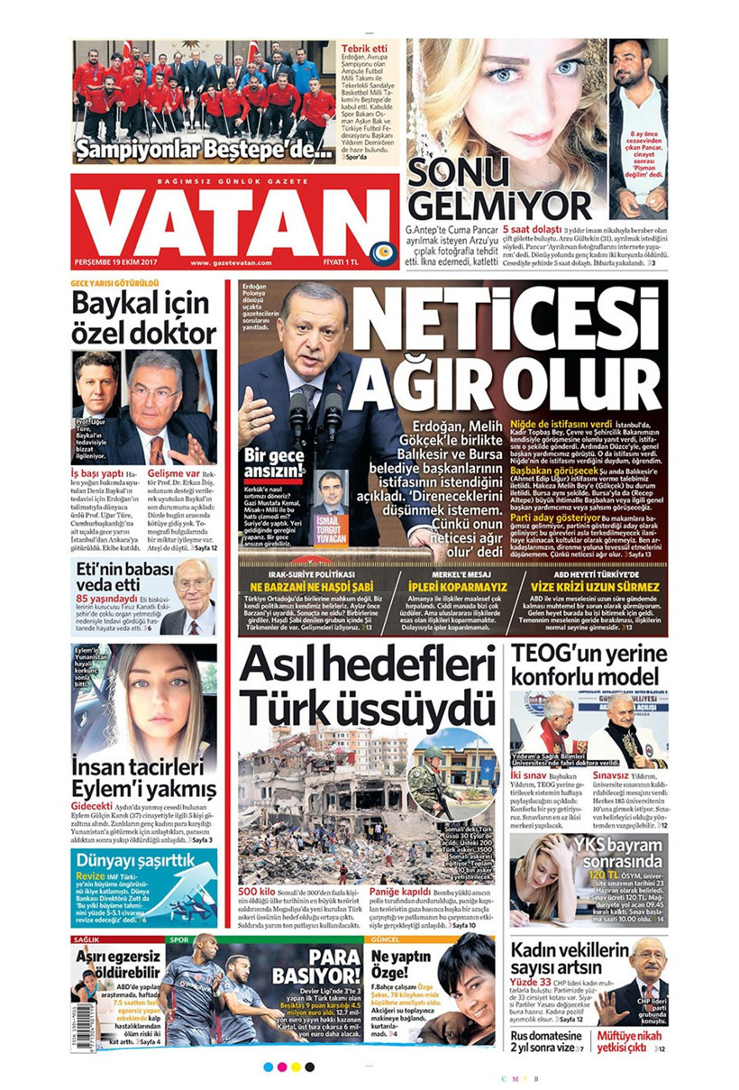 Gazete manşetleri Sözcü - Fanatik - Hürriyet 19 Ekim 2017 - Resim: 3