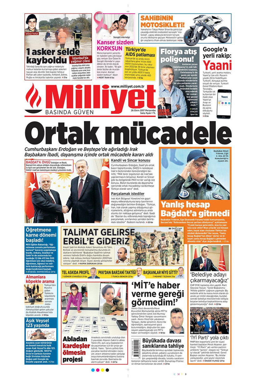 Gazete manşetleri Sözcü - Hürriyet - Habertürk 26 Ekim 2017 - Resim: 2
