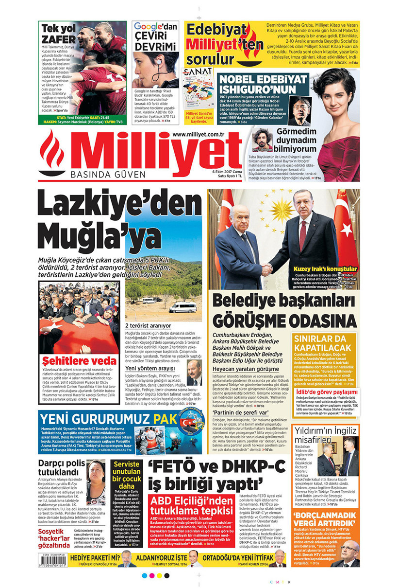 Gazete manşetleri Milliyet - Sözcü - Sabah 6 Ekim 2017 - Resim: 2