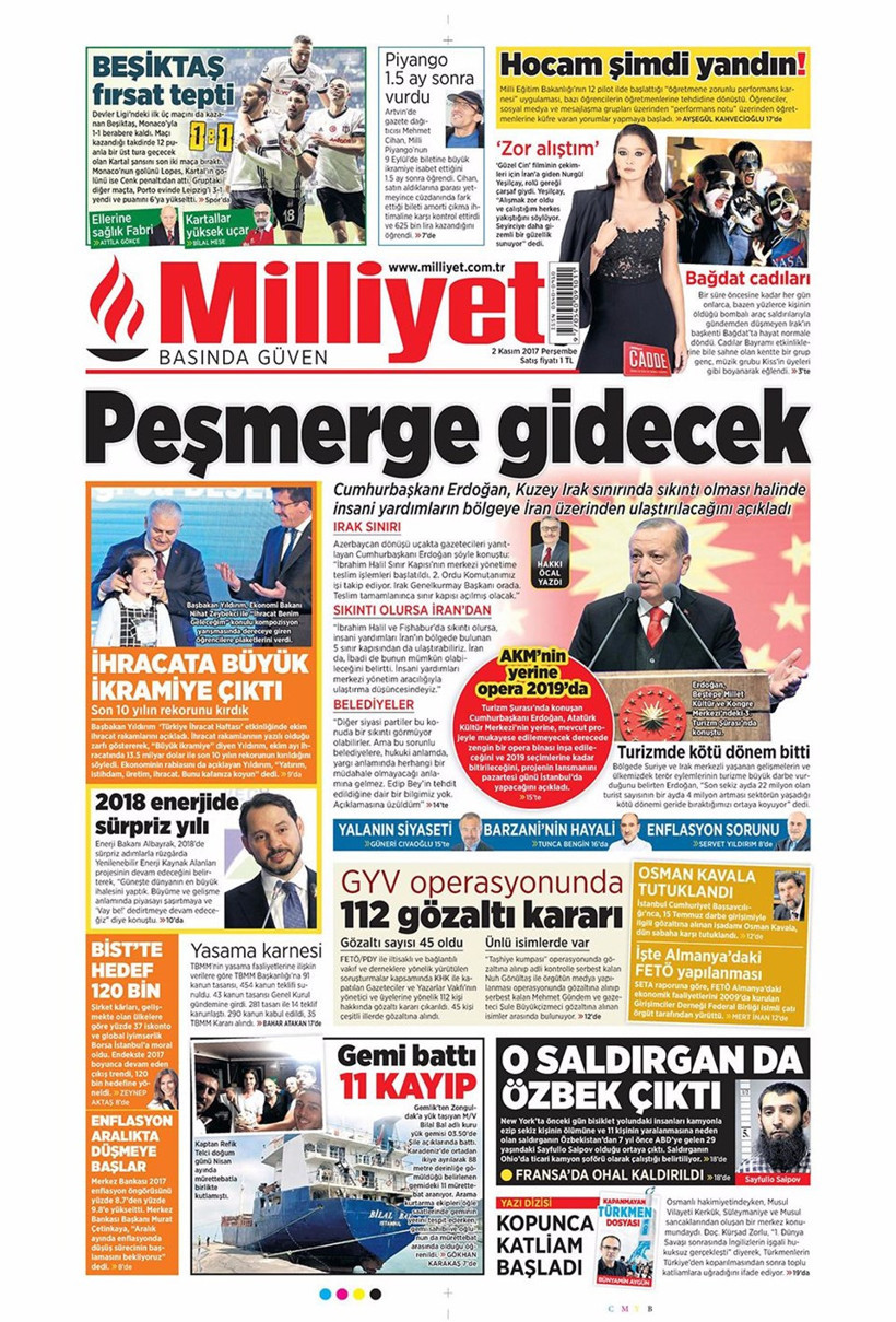 Gazete manşetleri Sözcü - Fanatik - Hürriyet 2 Kasım 2017 - Resim: 2