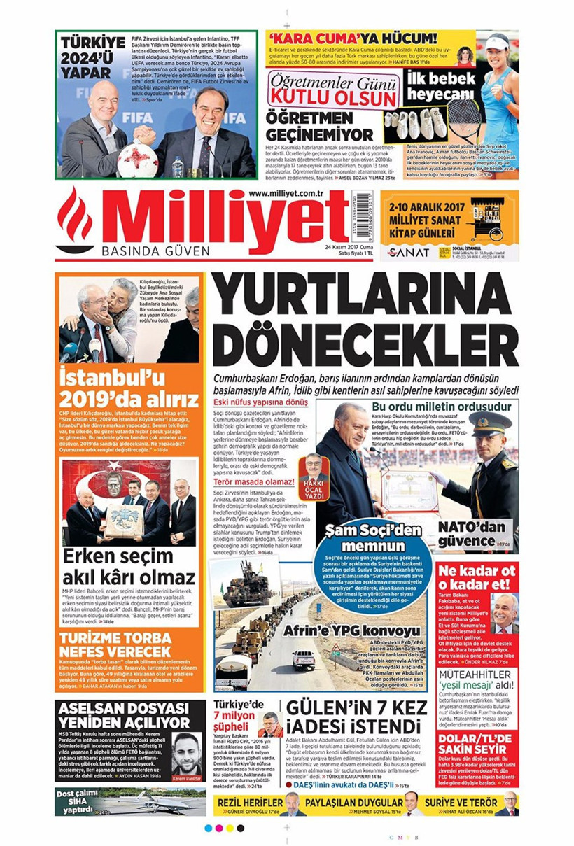 Gazete manşetleri Sözcü - Hürriyet - Milliyet 24 Kasım 2017 - Resim: 2
