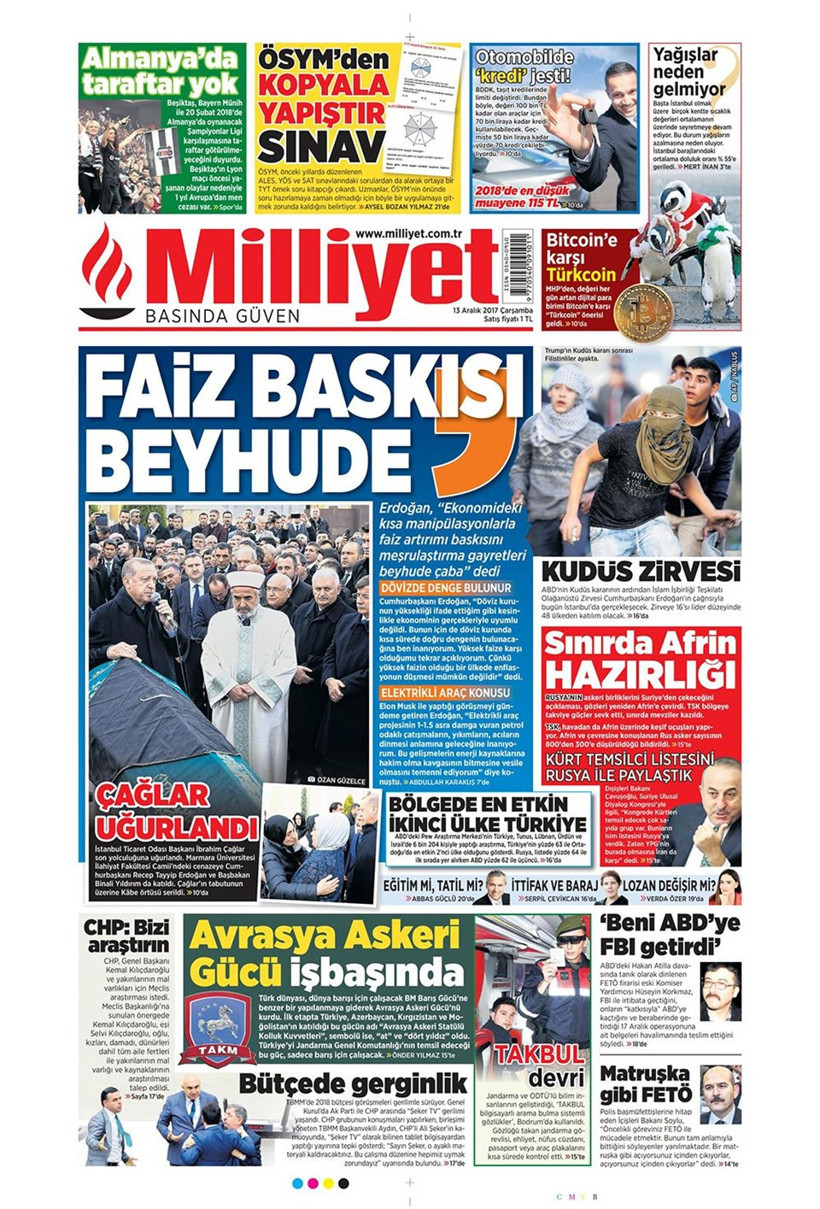 Gazete manşetleri Sözcü - Habertürk - Hürriyet 13 Aralık 2017 - Resim: 3