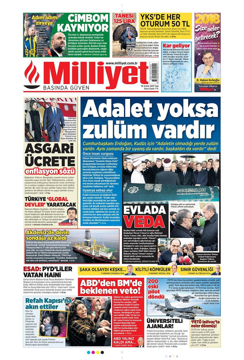 Gazete manşetleri Hürriyet - Sözcü - Fanatik 19 Aralık 2017 - Resim: 2