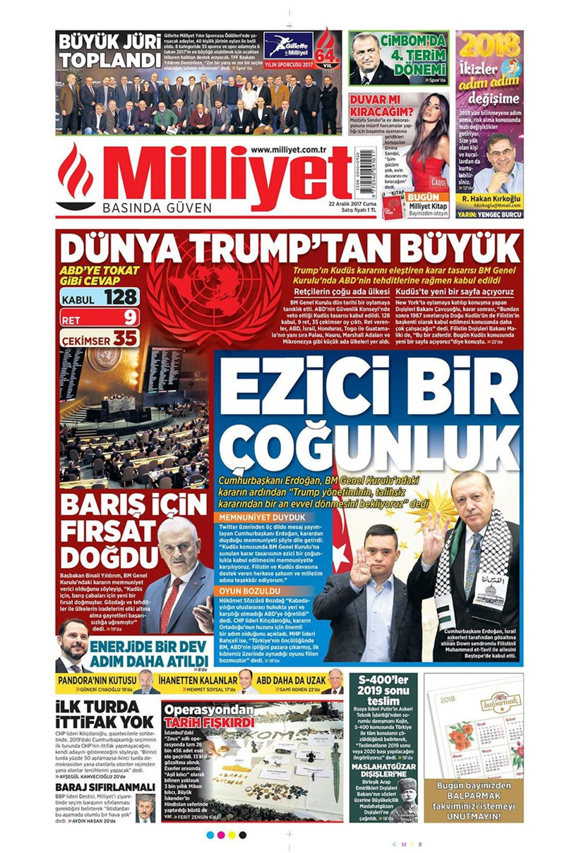 Gazete manşetleri Sözcü - Habertürk - Hürriyet 22 Aralık 2017 - Resim: 2
