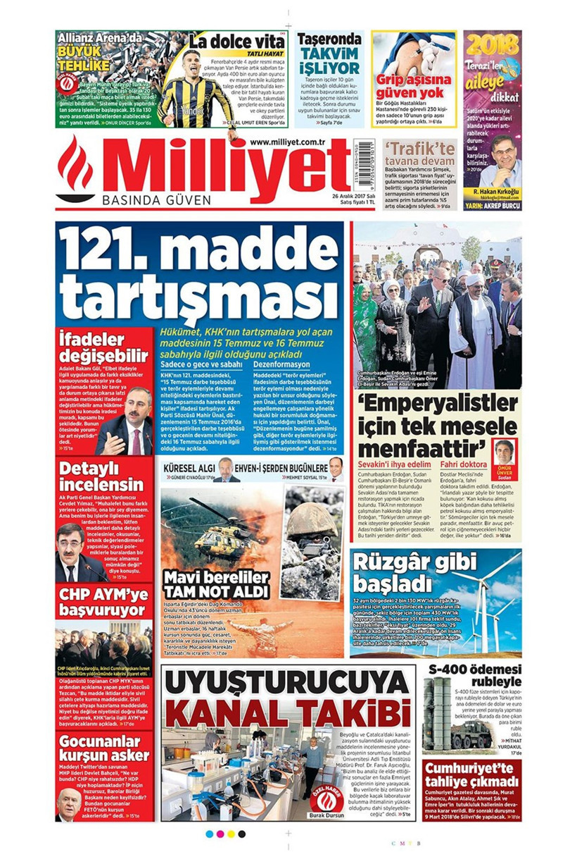 Gazete manşetleri Hürriyet - Sözcü - Habertürk 26 Aralık 2017 - Resim: 2
