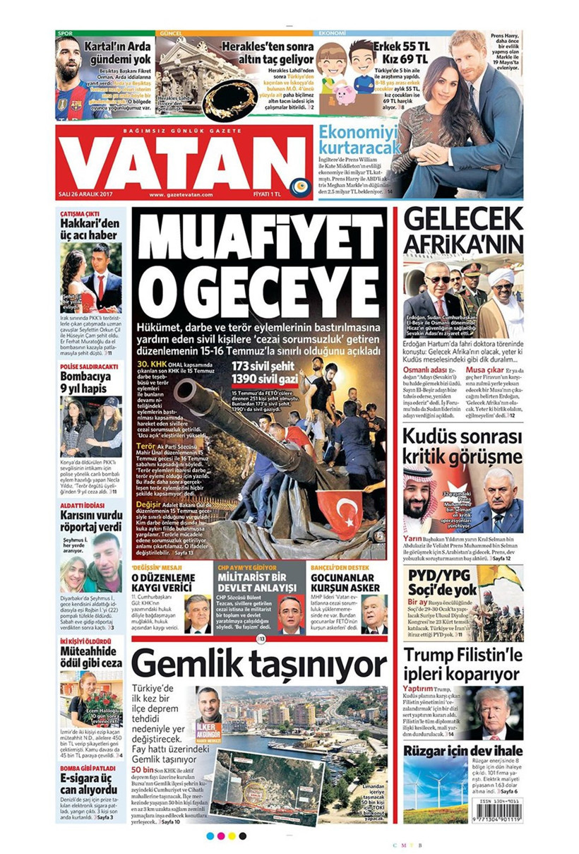 Gazete manşetleri Hürriyet - Sözcü - Habertürk 26 Aralık 2017 - Resim: 3