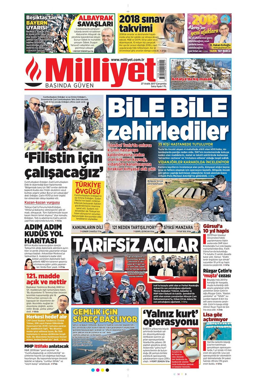Gazete manşetleri Sözcü - Hürriyet - Sabah 27 Aralık 2017 - Resim: 4