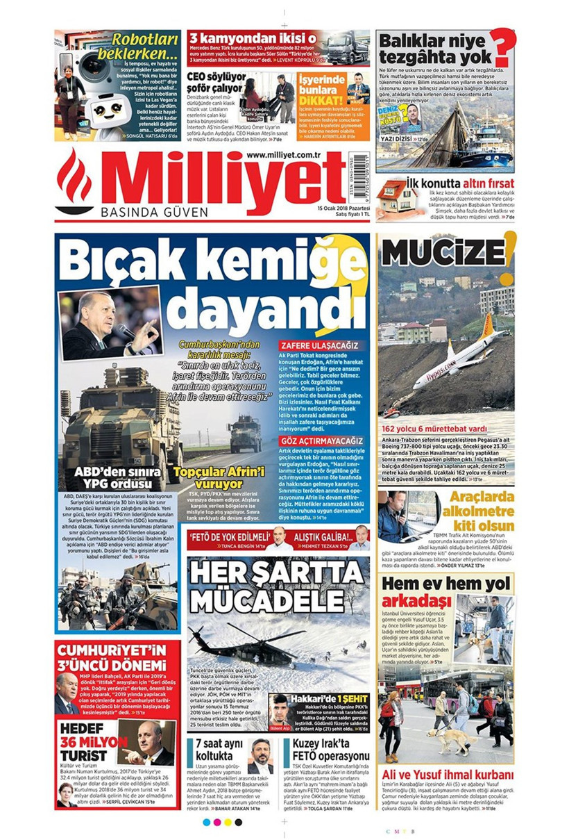 Gazete manşetleri Sözcü - Hürriyet - Fanatik 15 Ocak 2018 - Resim: 2