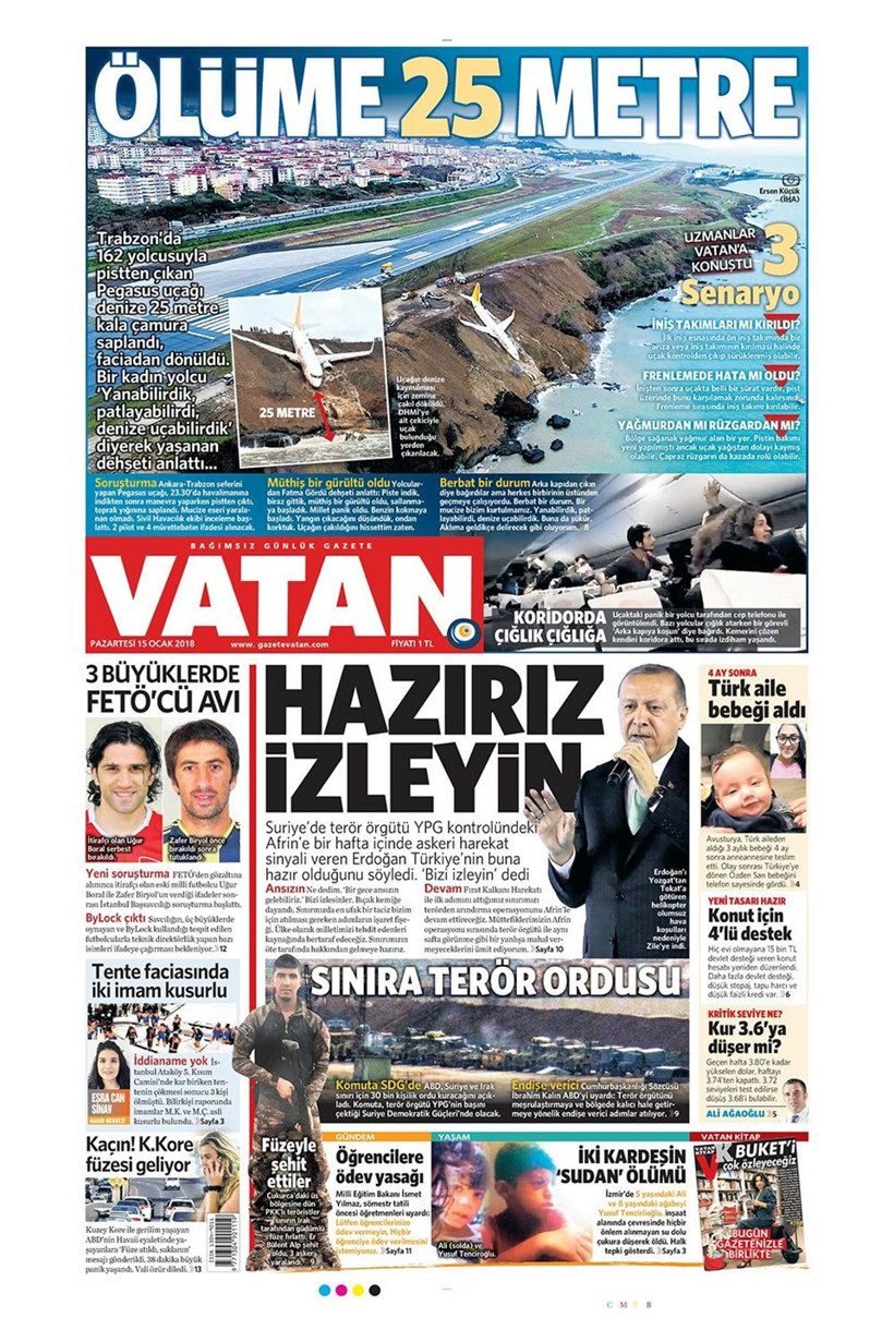 Gazete manşetleri Sözcü - Hürriyet - Fanatik 15 Ocak 2018 - Resim: 4