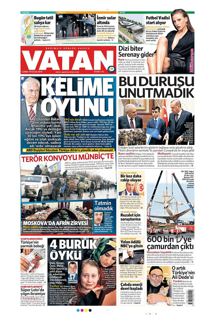 Gazete manşetleri Hürriyet - Sözcü - Fanatik 19 Ocak 2018 - Resim: 4