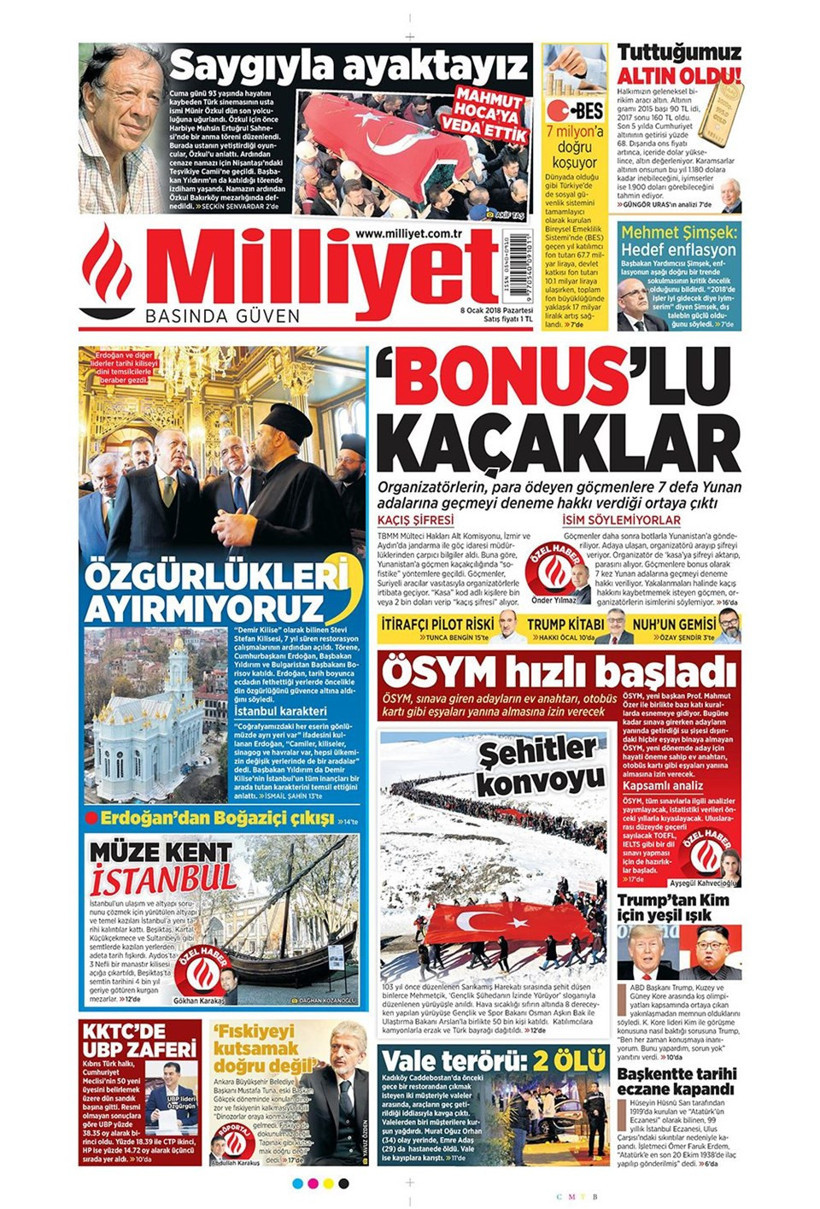 Gazete manşetleri Sözcü - Fanatik - Hürriyet 8 Ocak 2018 - Resim: 2