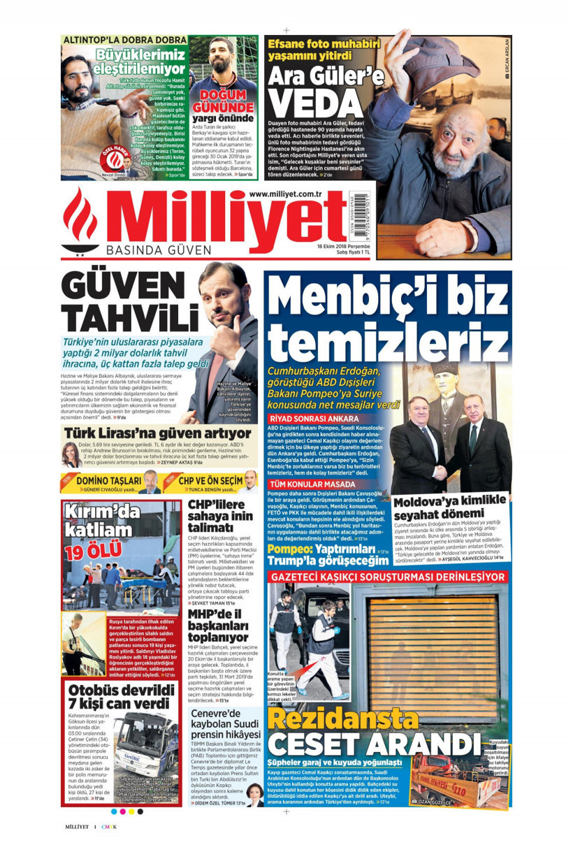 Gazete manşetleri 18 Ekim 2018 Sözcü - Milliyet - Posta - Hürriyet - Resim: 4