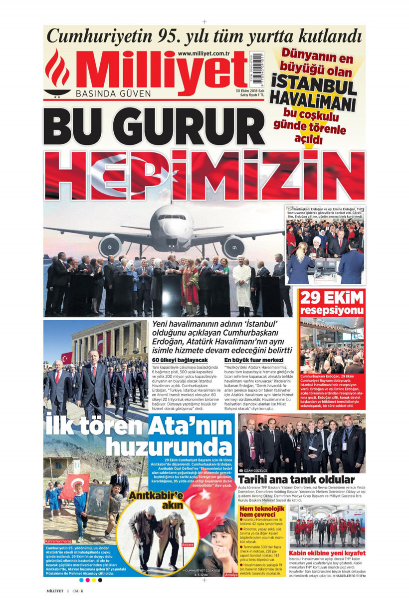 Gazete manşetleri 30 Ekim 2018 Posta - Sözcü - Milliyet - Hürriyet - Resim: 4
