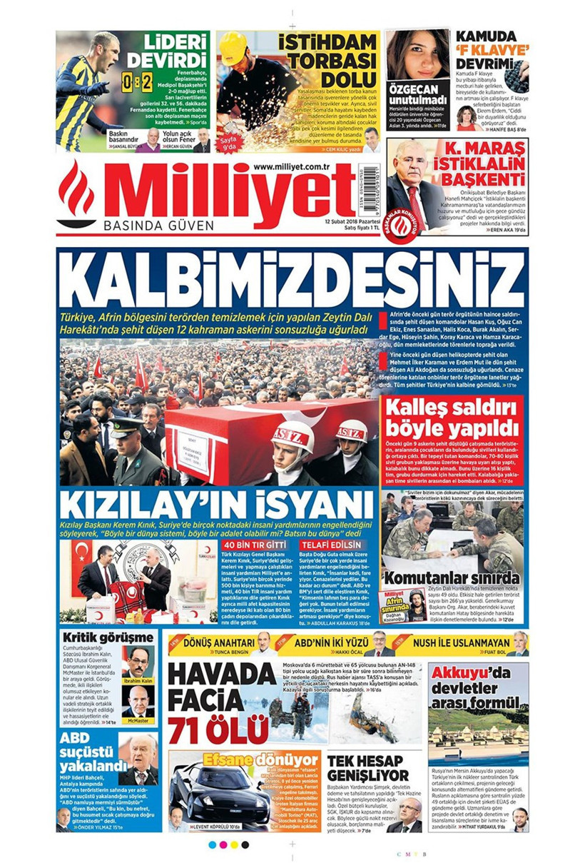 Gazete manşetleri 12 Şubat 2018 Hürriyet - Sözcü - Posta - Resim: 2