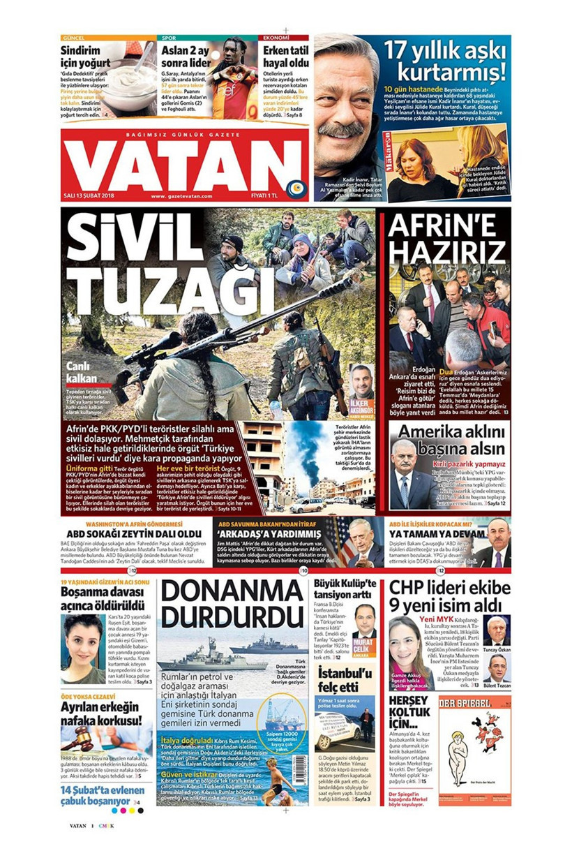 Gazete manşetleri 13 Şubat 2018 Hürriyet - Sözcü - Posta - Resim: 1