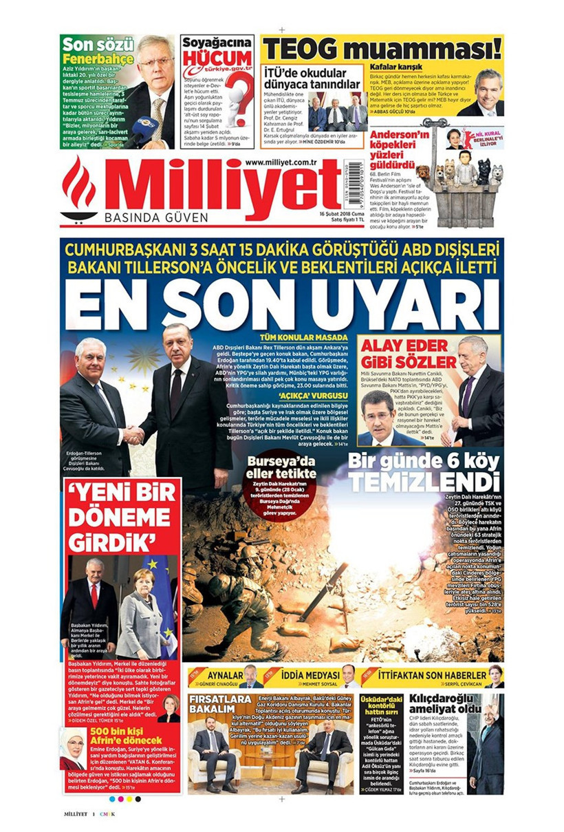 Gazete manşetleri 16 Şubat 2018 Hürriyet - Sözcü - Posta - Resim: 4