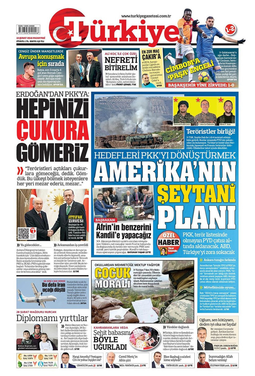 Gazete manşetleri 19 Şubat 2018 Hürriyet - Sözcü - Posta - Resim: 4
