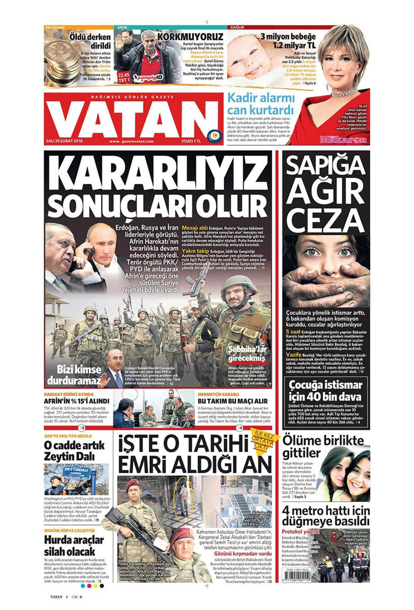 Gazete manşetleri 20 Şubat 2018 Hürriyet - Sözcü - Milliyet - Resim: 3