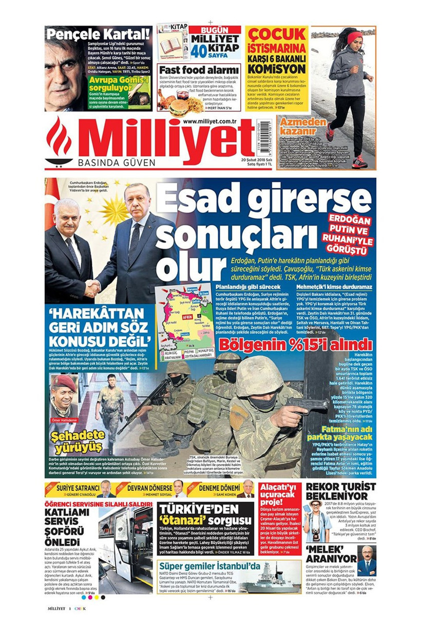 Gazete manşetleri 20 Şubat 2018 Hürriyet - Sözcü - Milliyet - Resim: 4
